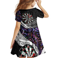 Personalized NZ Darts Family Matching Summer Maxi Dress and Hawaiian Shirt Paua Shell Maori Koru Whakairo - Purple - Polynesian Pride