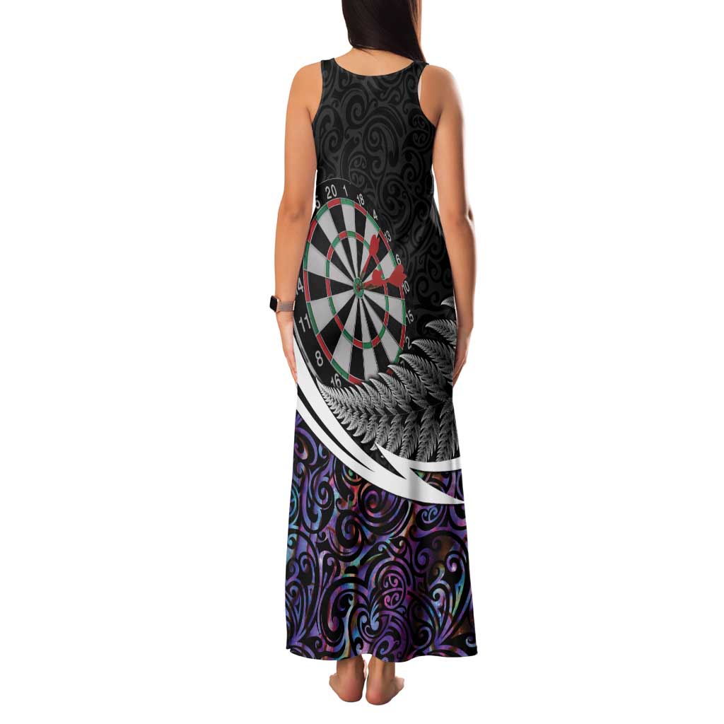 Personalized NZ Darts Family Matching Tank Maxi Dress and Hawaiian Shirt Paua Shell Maori Koru Whakairo - Purple - Polynesian Pride