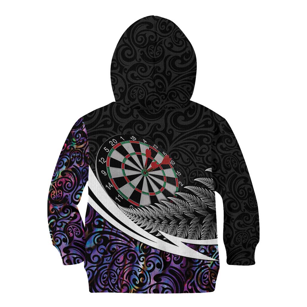 Personalized NZ Darts Kid Hoodie Paua Shell Maori Koru Whakairo - Purple - Polynesian Pride