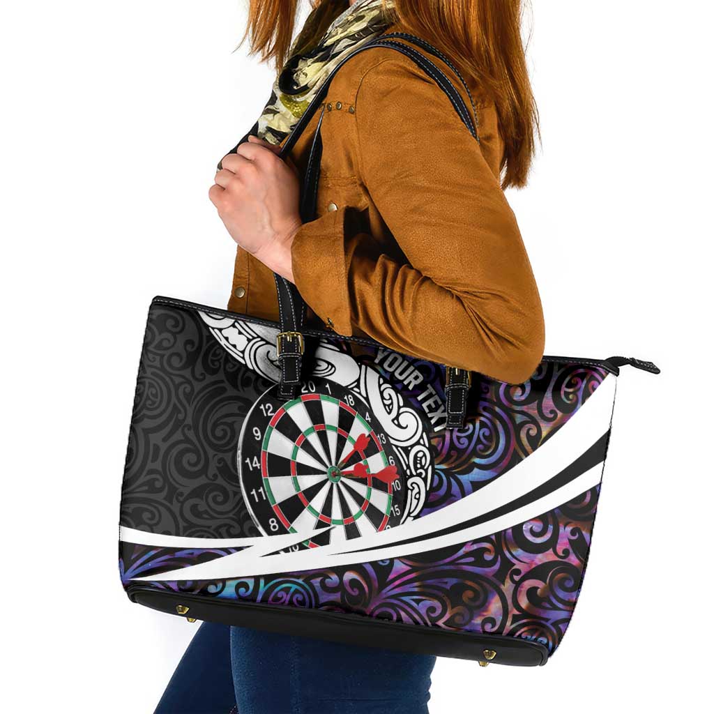 Personalized NZ Darts Leather Tote Bag Paua Shell Maori Koru Whakairo - Purple - Polynesian Pride