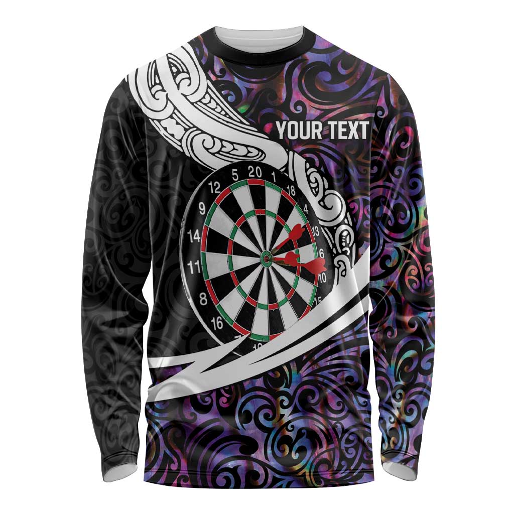 Personalized NZ Darts Long Sleeve Shirt Paua Shell Maori Koru Whakairo - Purple - Polynesian Pride
