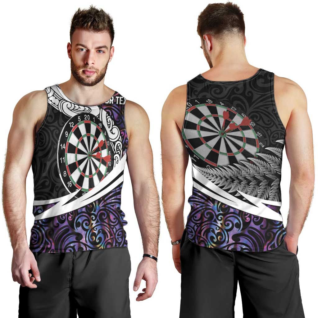 Personalized NZ Darts Men Tank Top Paua Shell Maori Koru Whakairo - Purple - Polynesian Pride