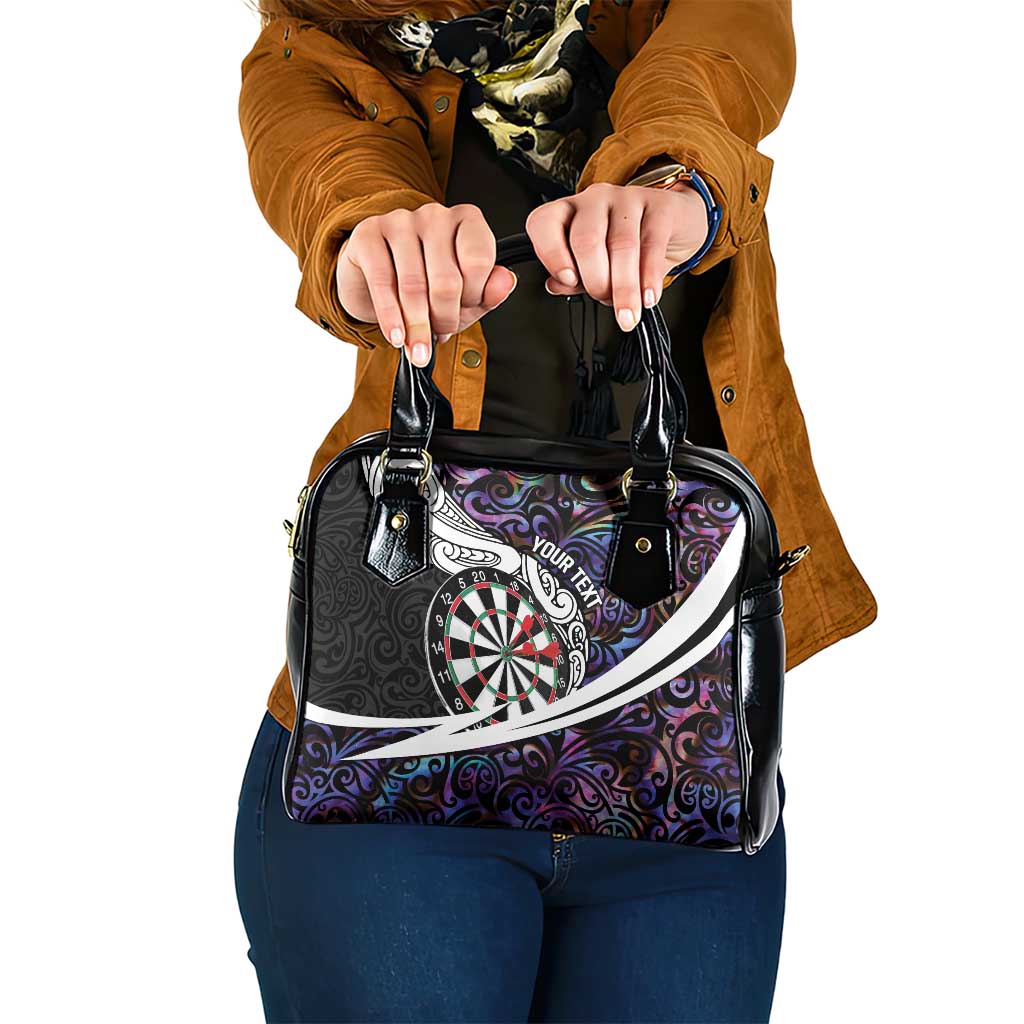 Personalized NZ Darts Shoulder Handbag Paua Shell Maori Koru Whakairo - Purple - Polynesian Pride