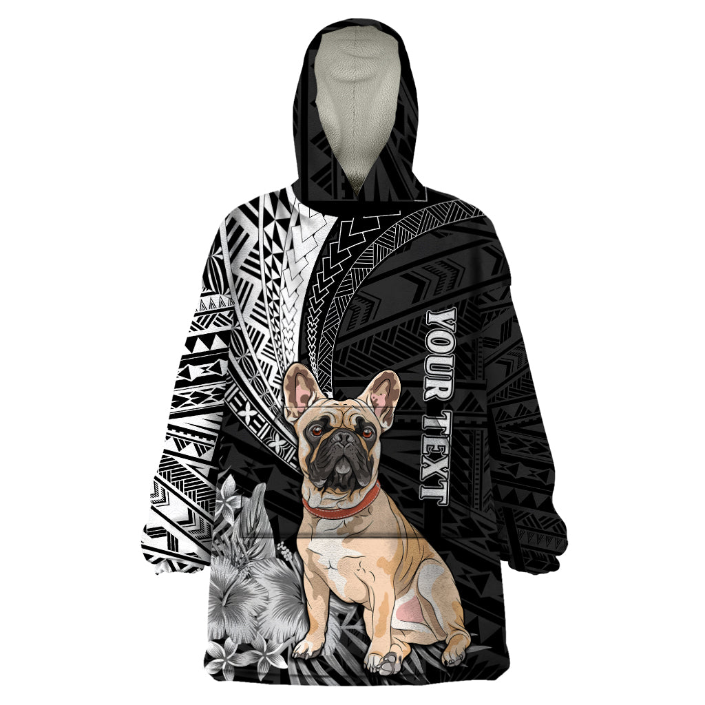 Personalised Polynesian Wearable Blanket Hoodie Bulldog With Polynesian Patterns LT7 One Size Black - Polynesian Pride