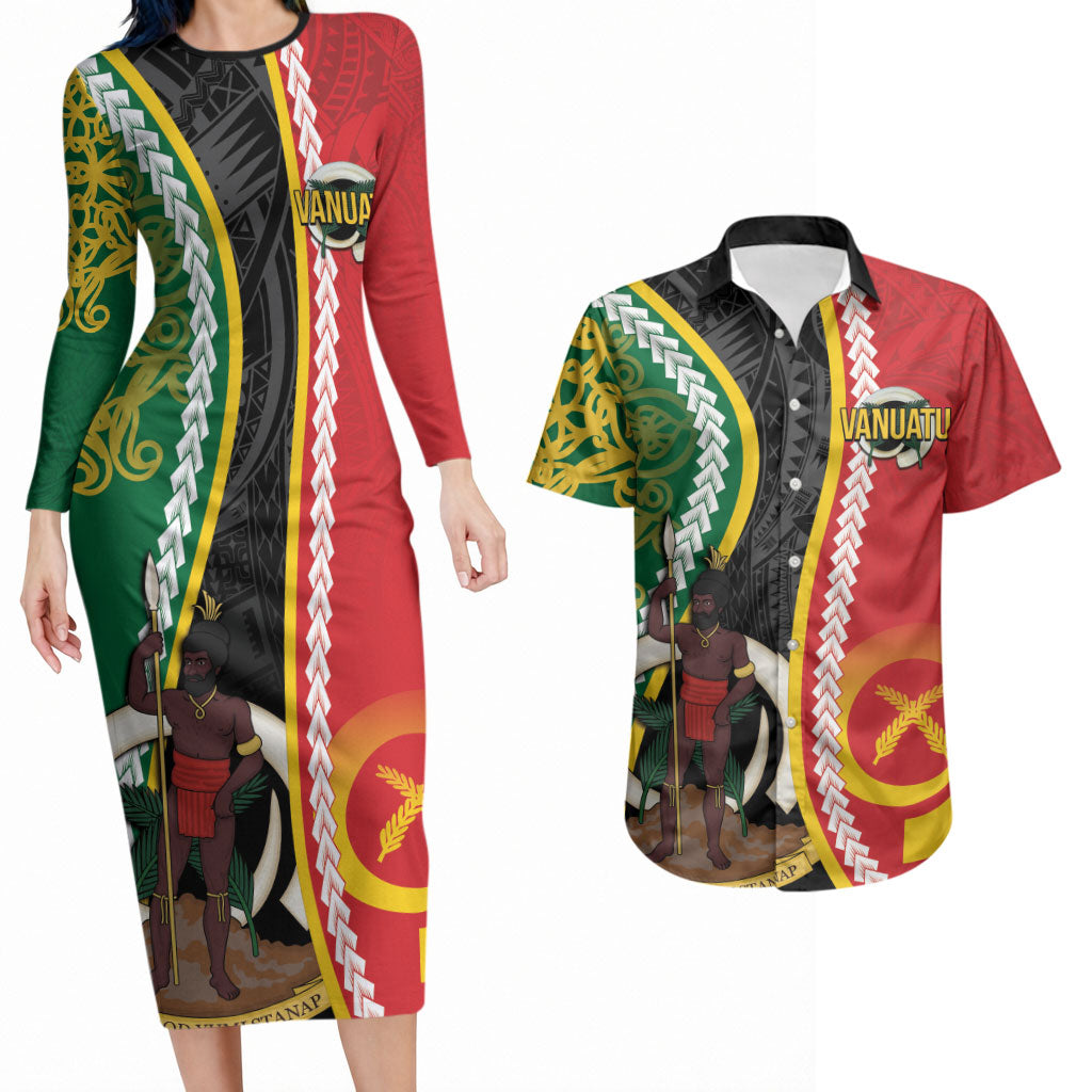 Ni-Vanuatu Indipendens Dei Celebretem Couples Matching Long Sleeve Bodycon Dress and Hawaiian Shirt Yumi Yumi Yumi