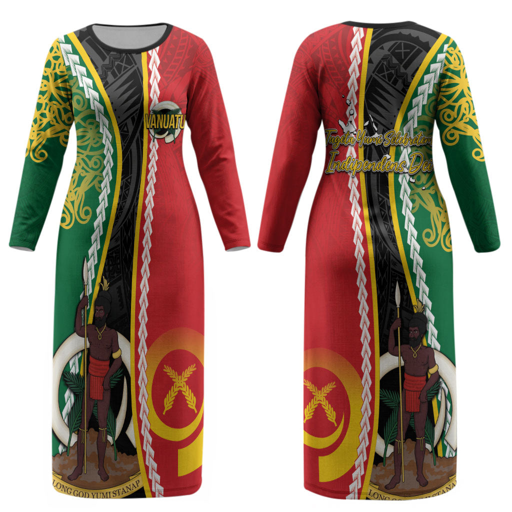 Ni-Vanuatu Indipendens Dei Celebretem Couples Matching Long Sleeve Bodycon Dress and Long Sleeve Button Shirt Yumi Yumi Yumi