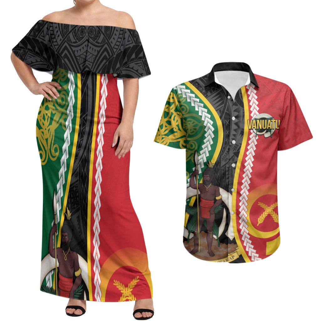 Ni-Vanuatu Indipendens Dei Celebretem Couples Matching Off Shoulder Maxi Dress and Hawaiian Shirt Yumi Yumi Yumi LT7 Multicolor - Polynesian Pride