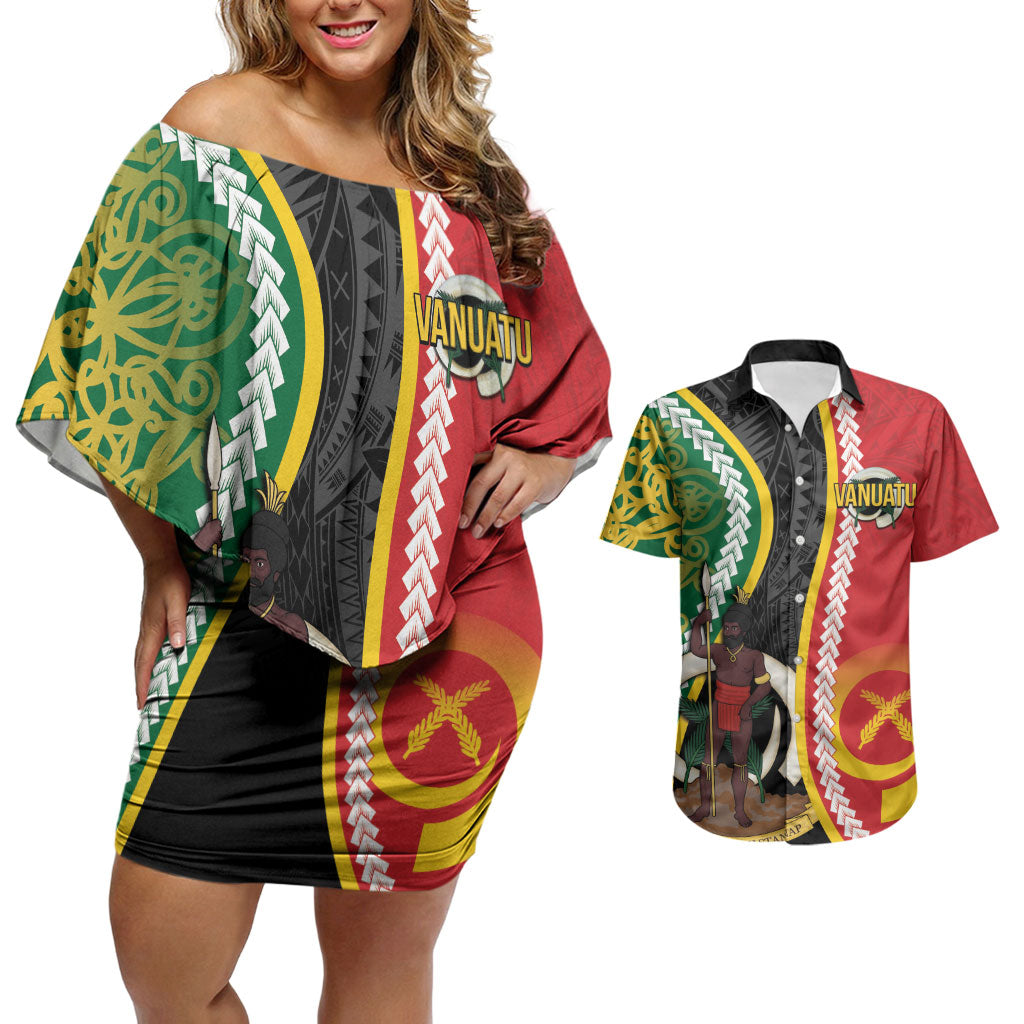 Ni-Vanuatu Indipendens Dei Celebretem Couples Matching Off Shoulder Short Dress and Hawaiian Shirt Yumi Yumi Yumi