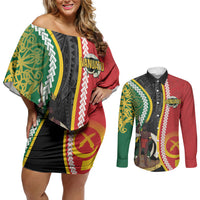 Ni-Vanuatu Indipendens Dei Celebretem Couples Matching Off Shoulder Short Dress and Long Sleeve Button Shirt Yumi Yumi Yumi