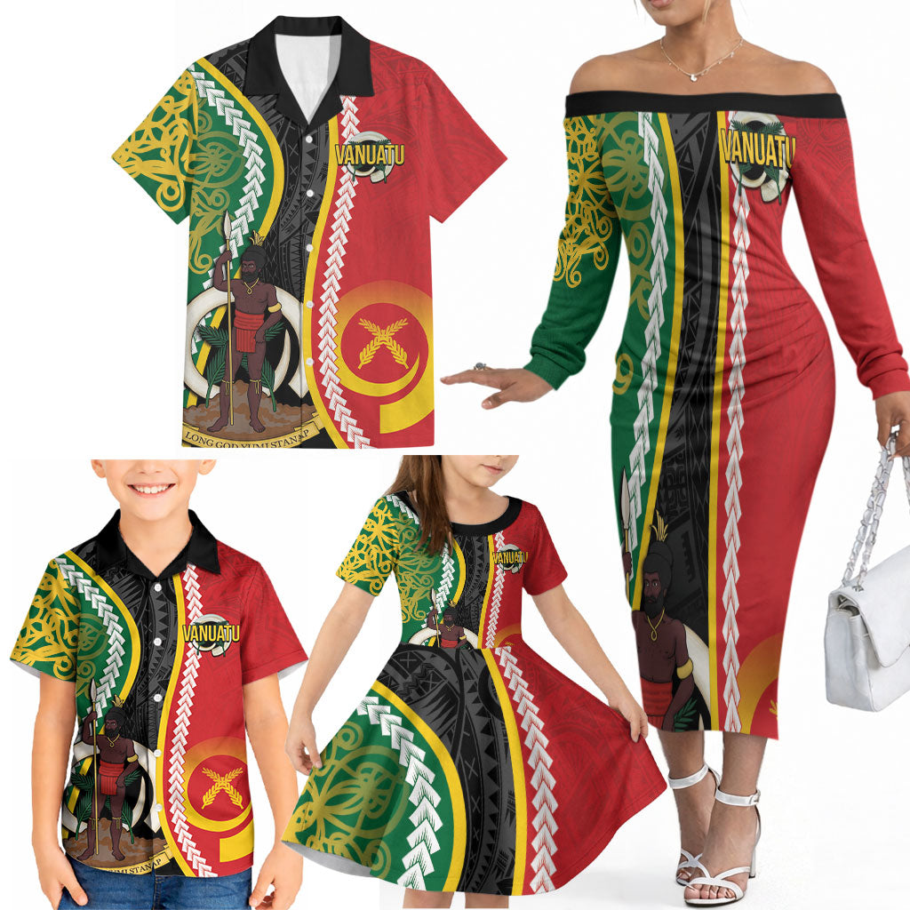 Ni-Vanuatu Indipendens Dei Celebretem Family Matching Off The Shoulder Long Sleeve Dress and Hawaiian Shirt Yumi Yumi Yumi