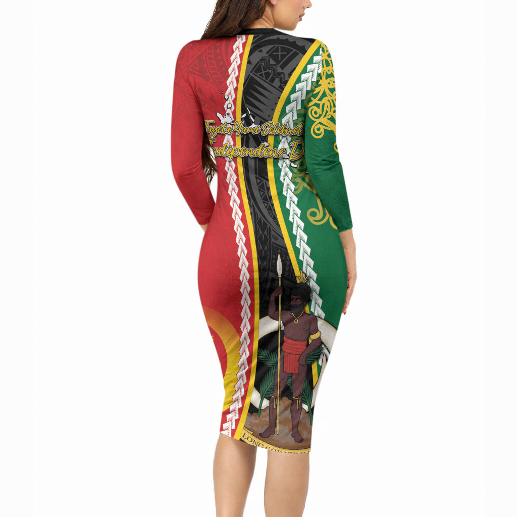 Ni-Vanuatu Indipendens Dei Celebretem Long Sleeve Bodycon Dress Yumi Yumi Yumi LT7 - Polynesian Pride