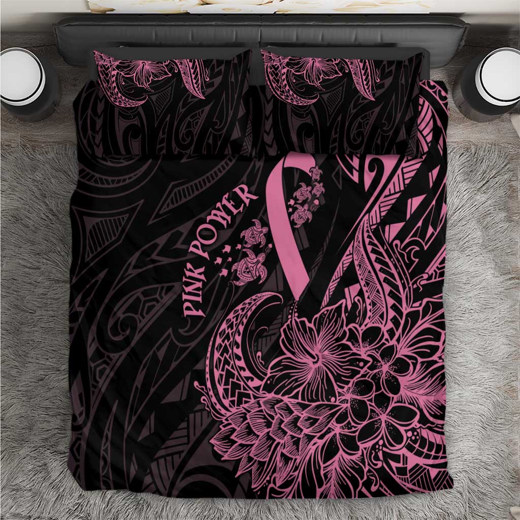 Polynesian Pink Power Bedding Set Breast Cancer Ribbon Turtle and Flowers