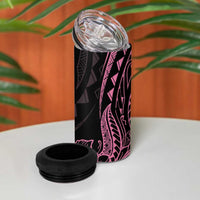 Polynesian Pink Power 4 in 1 Can Cooler Tumbler Breast Cancer Ribbon Turtle and Flowers