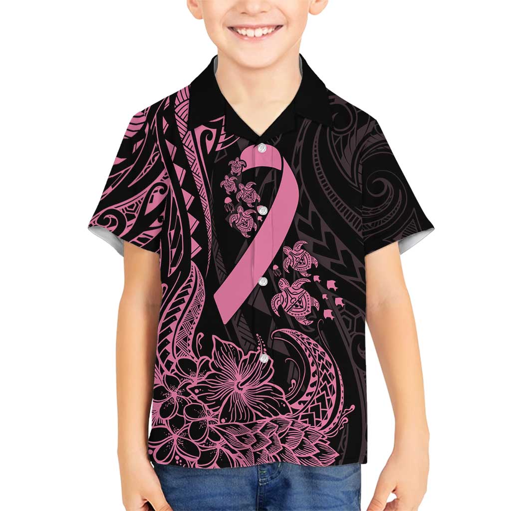 Polynesian Pink Power Family Matching Long Sleeve Bodycon Dress and Hawaiian Shirt Breast Cancer Ribbon Turtle and Flowers LT7 Son's Shirt Pink - Polynesian Pride