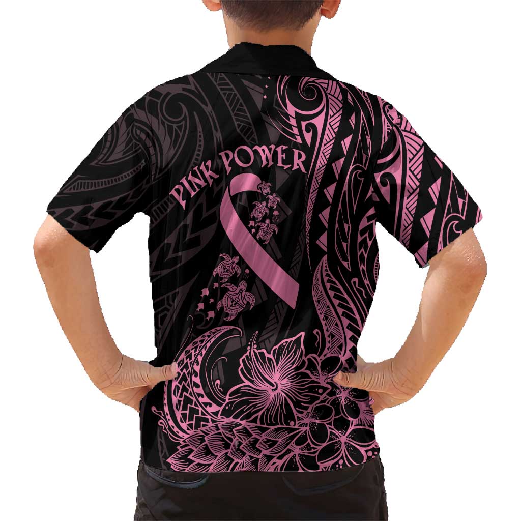Polynesian Pink Power Family Matching Tank Maxi Dress and Hawaiian Shirt Breast Cancer Ribbon Turtle and Flowers