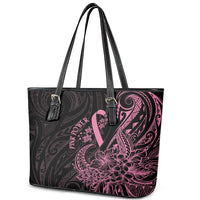 Polynesian Pink Power Leather Tote Bag Breast Cancer Ribbon Turtle and Flowers