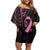 Polynesian Pink Power Off Shoulder Short Dress Breast Cancer Ribbon Turtle and Flowers