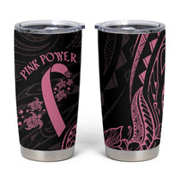 Polynesian Pink Power Tumbler Cup Breast Cancer Ribbon Turtle and Flowers