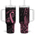 Polynesian Pink Power Tumbler With Handle Breast Cancer Ribbon Turtle and Flowers