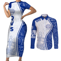 Personalised Queen Victoria School Couples Matching Short Sleeve Bodycon Dress and Long Sleeve Button Shirts QVS Old Boys LT7 White - Polynesian Pride