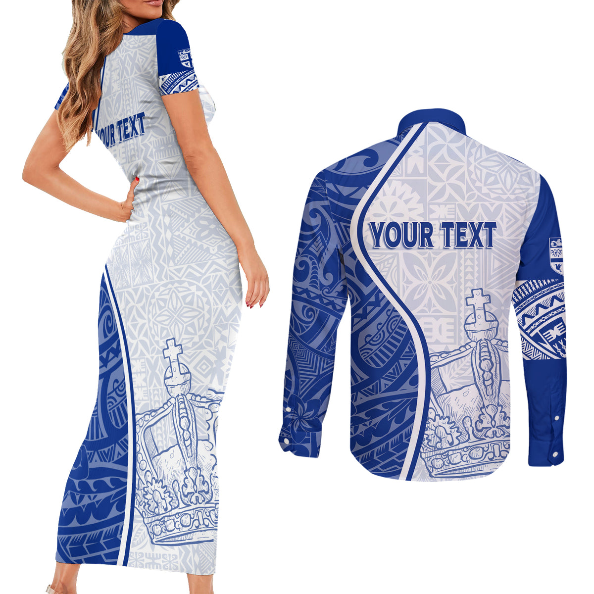 Personalised Queen Victoria School Couples Matching Short Sleeve Bodycon Dress and Long Sleeve Button Shirts QVS Old Boys LT7 - Polynesian Pride