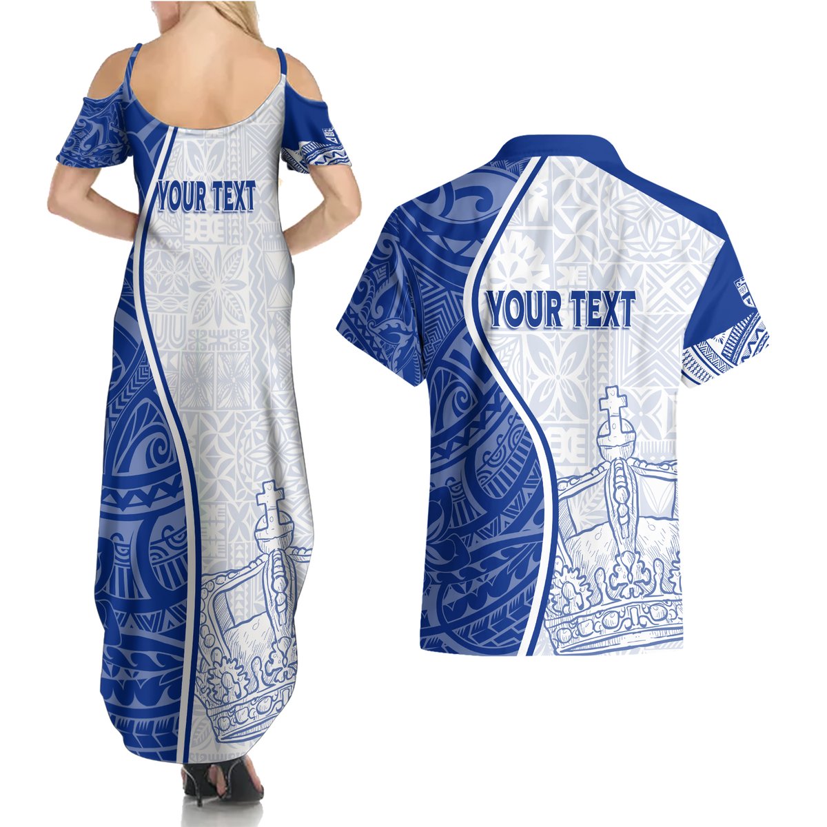 Personalised Queen Victoria School Couples Matching Summer Maxi Dress and Hawaiian Shirt QVS Old Boys LT7 - Polynesian Pride