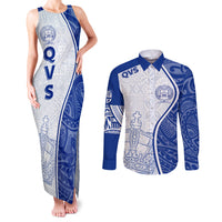 Personalised Queen Victoria School Couples Matching Tank Maxi Dress and Long Sleeve Button Shirts QVS Old Boys LT7 White - Polynesian Pride
