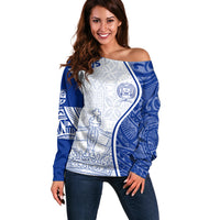 Personalised Queen Victoria School Off Shoulder Sweater QVS Old Boys LT7 Women White - Polynesian Pride