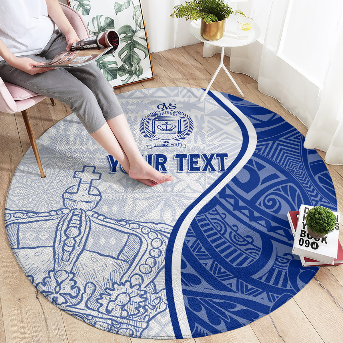 Personalised Queen Victoria School Round Carpet QVS Old Boys LT7 - Polynesian Pride