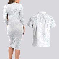 Samoa White Sunday Couples Matching Long Sleeve Bodycon Dress and Hawaiian Shirt Hibiscus Special LT7