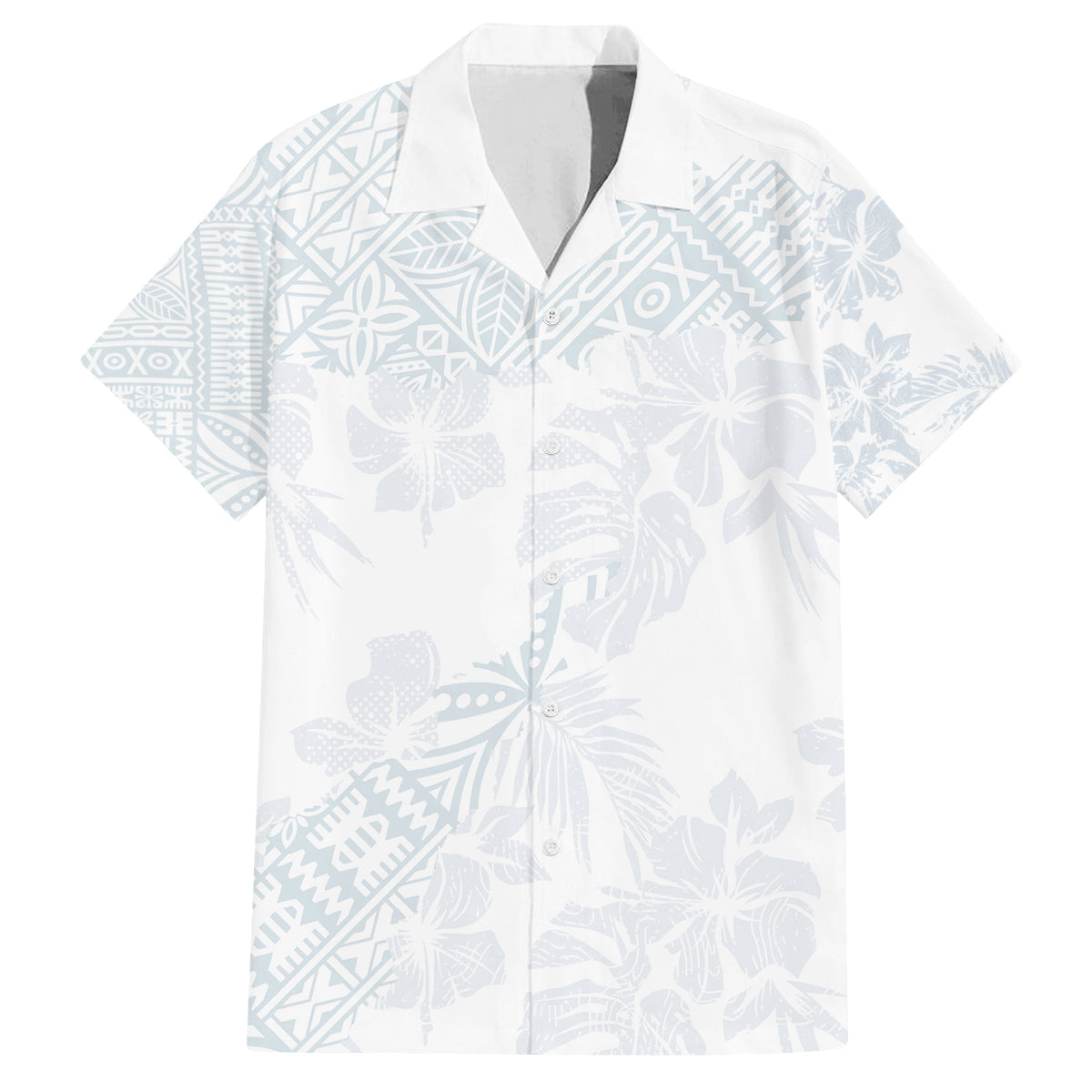 Samoa White Sunday Family Matching Off Shoulder Long Sleeve Dress and Hawaiian Shirt Hibiscus Special LT7 Dad's Shirt - Short Sleeve White - Polynesian Pride