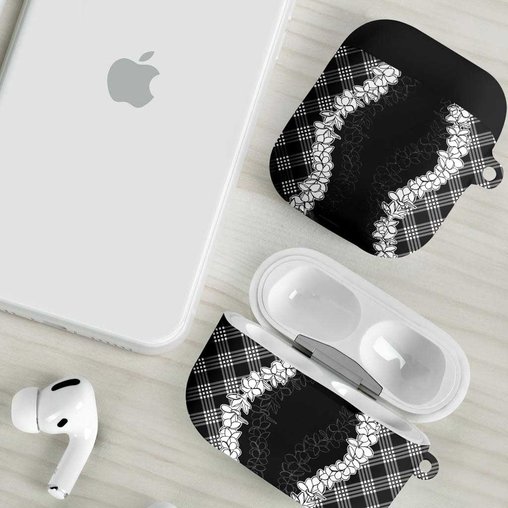 Hawaii Aloha Plumeria Lei Black Palaka AirPods Case - Polynesian Pride