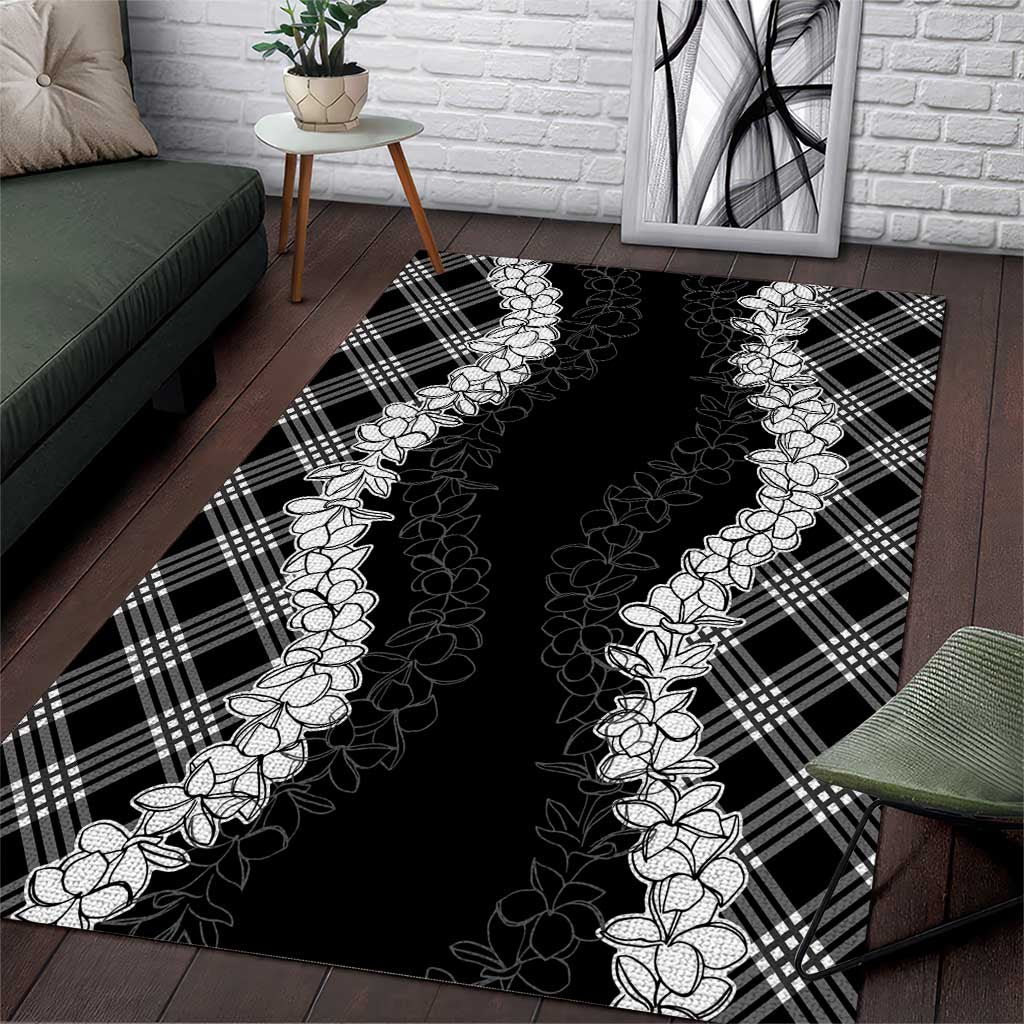 Hawaii Aloha Plumeria Lei Black Palaka Area Rug - Polynesian Pride