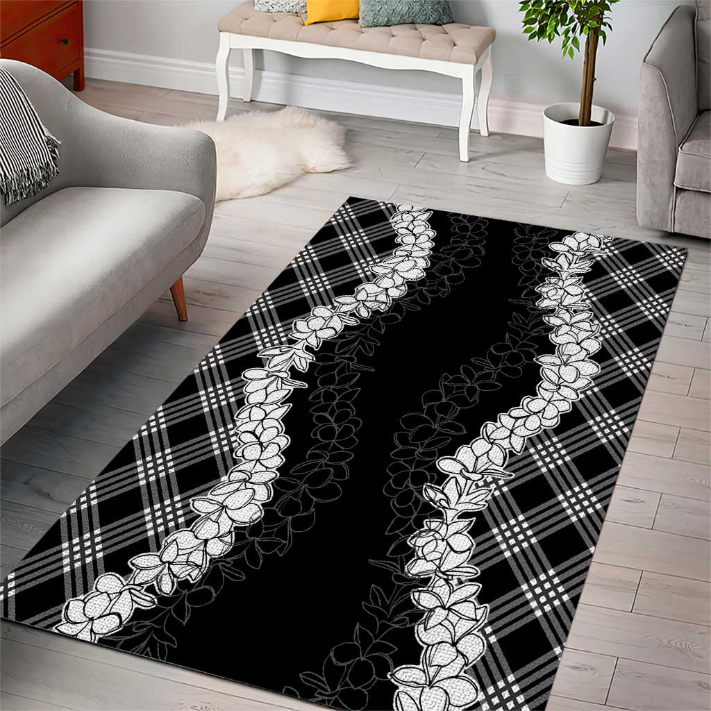 Hawaii Aloha Plumeria Lei Black Palaka Area Rug - Polynesian Pride