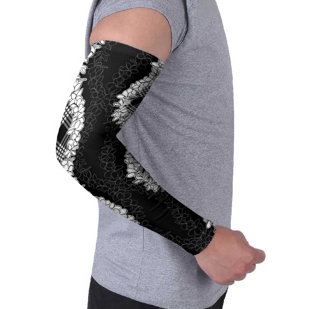Hawaii Aloha Plumeria Lei Black Palaka Arm Sleeves - Polynesian Pride
