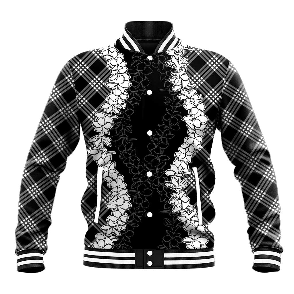 Hawaii Aloha Plumeria Lei Black Palaka Baseball Jacket LT7 Unisex Black - Polynesian Pride