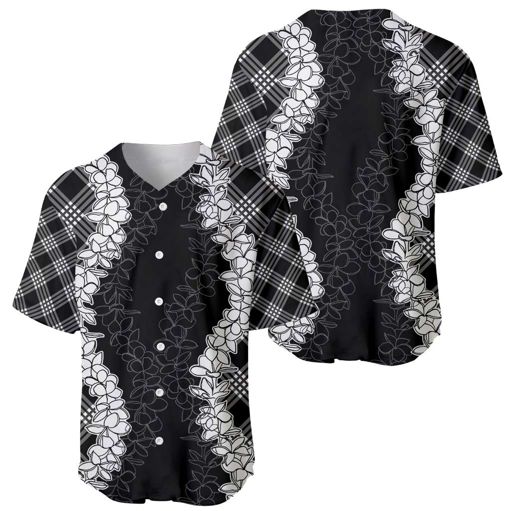 Hawaii Aloha Plumeria Lei Black Palaka Baseball Jersey LT7 - Polynesian Pride