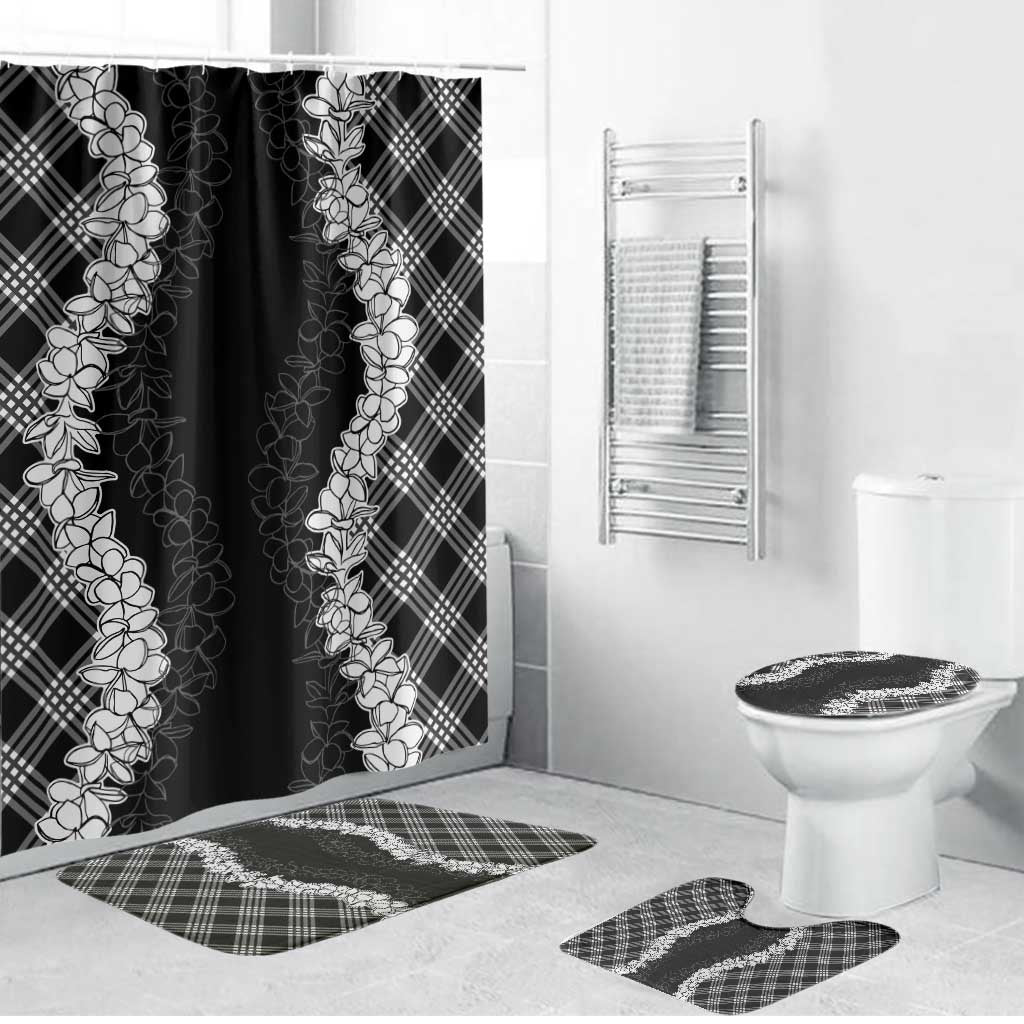 Hawaii Aloha Plumeria Lei Black Palaka Bathroom Set - Polynesian Pride