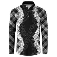 Hawaii Aloha Plumeria Lei Black Palaka Button Sweatshirt - Polynesian Pride