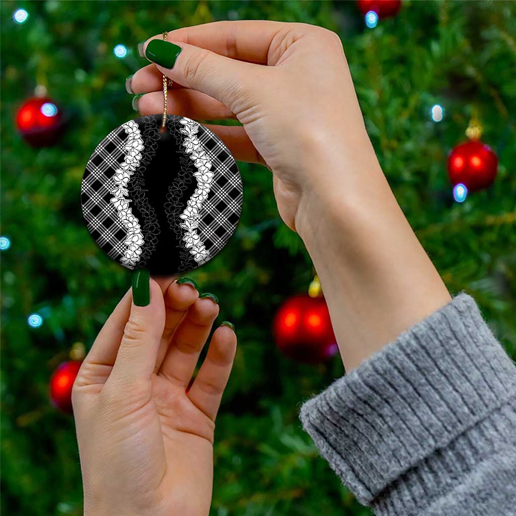 Hawaii Aloha Plumeria Lei Black Palaka Ceramic Ornament - Polynesian Pride