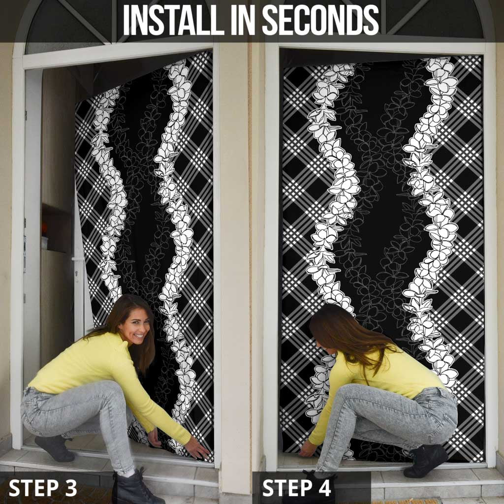 Hawaii Aloha Plumeria Lei Black Palaka Door Cover - Polynesian Pride