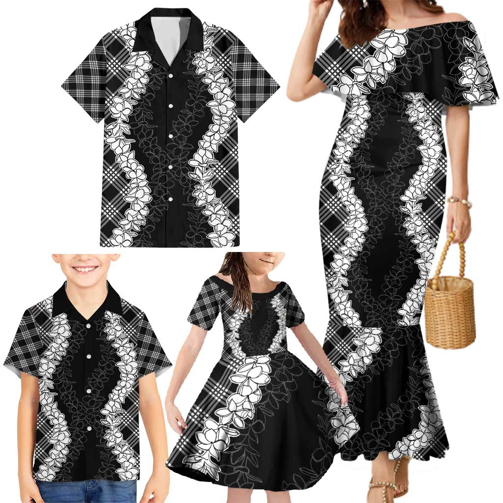 Hawaii Aloha Plumeria Lei Black Palaka Family Matching Mermaid Dress and Hawaiian Shirt - Polynesian Pride