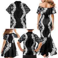 Hawaii Aloha Plumeria Lei Black Palaka Family Matching Mermaid Dress and Hawaiian Shirt - Polynesian Pride