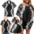 Hawaii Aloha Plumeria Lei Black Palaka Family Matching Off Shoulder Short Dress and Hawaiian Shirt - Polynesian Pride