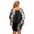 Hawaii Aloha Plumeria Lei Black Palaka Family Matching Off Shoulder Short Dress and Hawaiian Shirt - Polynesian Pride