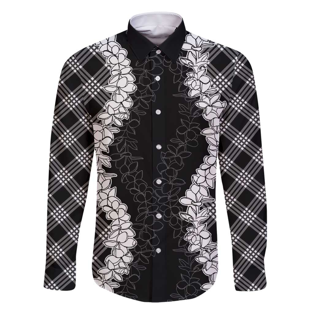 Hawaii Aloha Plumeria Lei Black Palaka Family Matching Short Sleeve Bodycon Dress and Hawaiian Shirt - Polynesian Pride