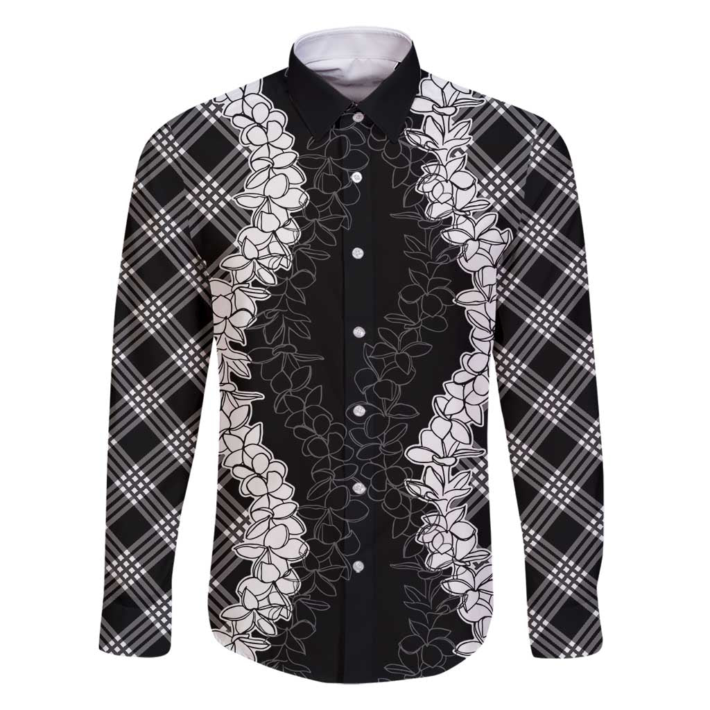 Hawaii Aloha Plumeria Lei Black Palaka Family Matching Tank Maxi Dress and Hawaiian Shirt - Polynesian Pride