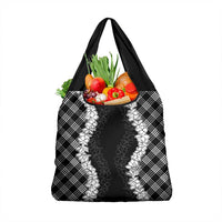 Hawaii Aloha Plumeria Lei Black Palaka Grocery Bag - Polynesian Pride