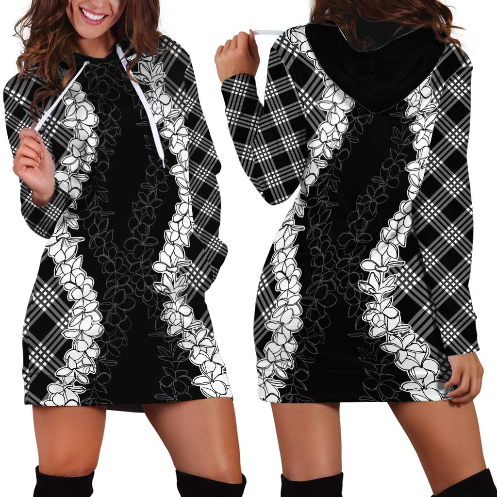 Hawaii Aloha Plumeria Lei Black Palaka Hoodie Dress - Polynesian Pride