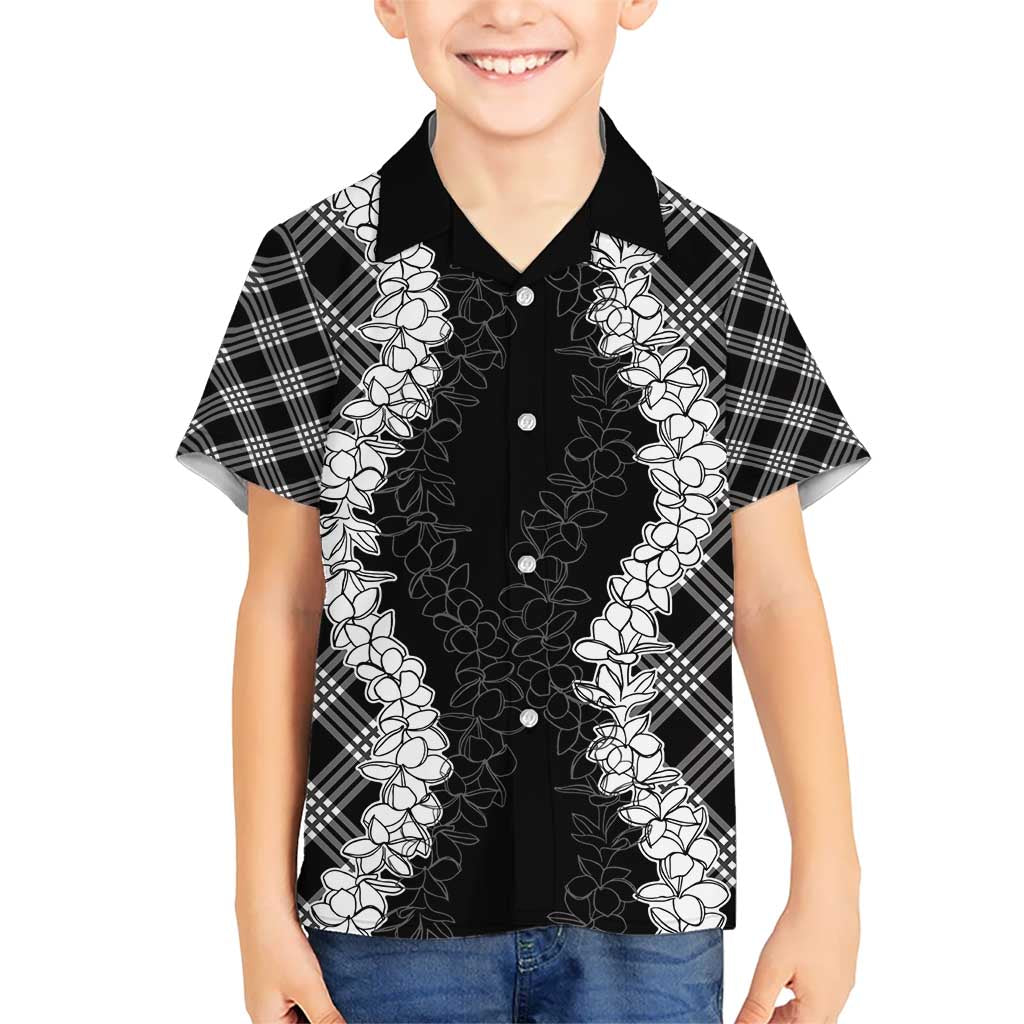 Hawaii Aloha Plumeria Lei Black Palaka Kid Hawaiian Shirt - Polynesian Pride